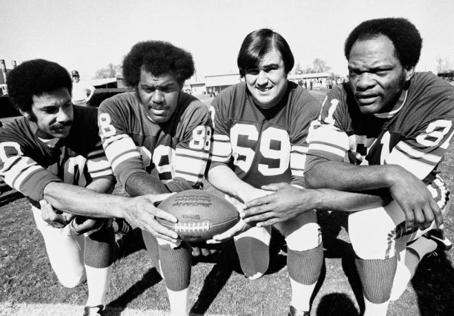 The defensive line of the 'Vikings' formed by Jim Marshall, Alan Page, Doug Sutherland and Carl Eller