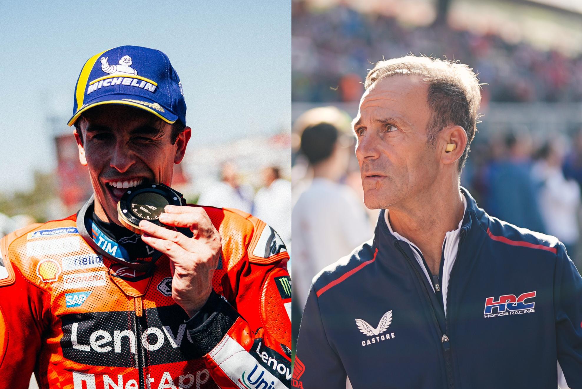 Marc Márquez, tras ganar el Sprint de Jerez, y Alberto Puig.