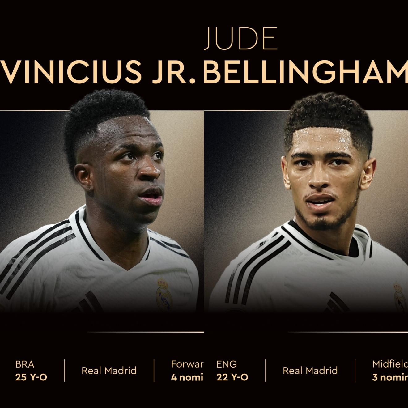 Vinicius, Bellingham y Mbappé, los tres nominados del Real Madrid al Balón de Oro 2025.