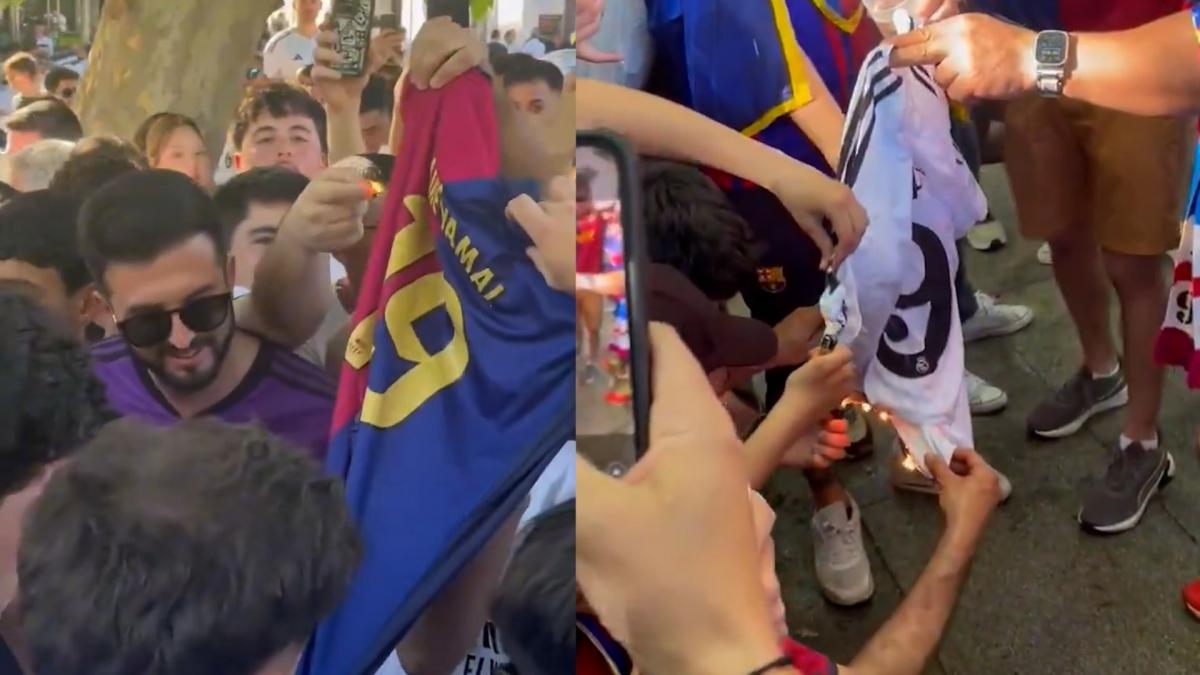 مشجعو ريال مدريد وبرشلونة يحرقون قمصان لامين يامال وكيليان مبابي قبل نهائي كأس الملك