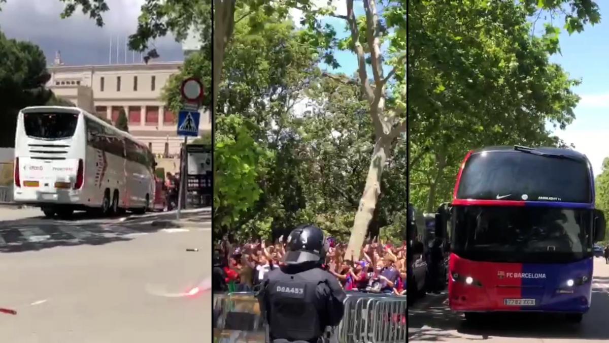 وصول حافلات ريال مدريد وبرشلونة إلى ملعب لويس كومبانيس وسط إجراءات أمنية مشددة