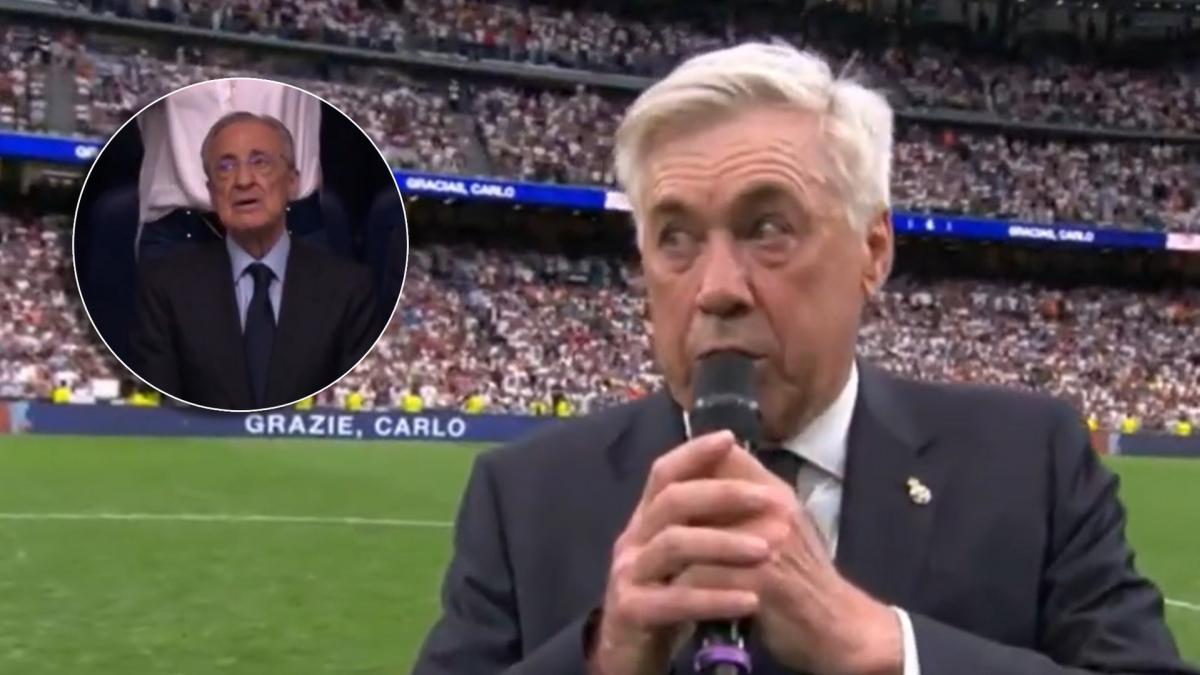 كارلو أنشيلوتي يودع ريال مدريد بخطاب مؤثر وسط دموع الجماهير وفلورنتينو بيريز