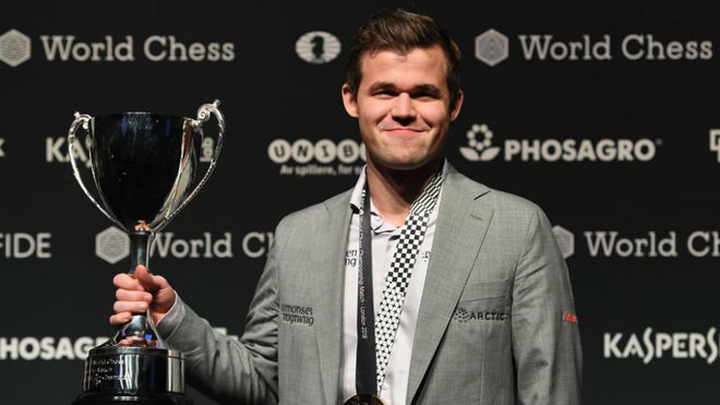 Magnus Carlsen cuando ganó el Mundial 2018.
