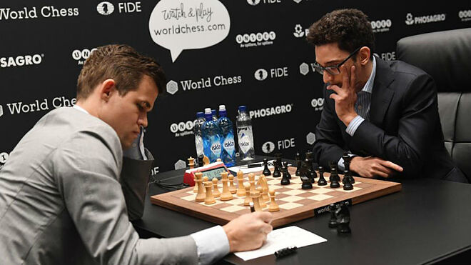 Magnus Carlsen y Fabiano Caruana, en un torneo anterior.