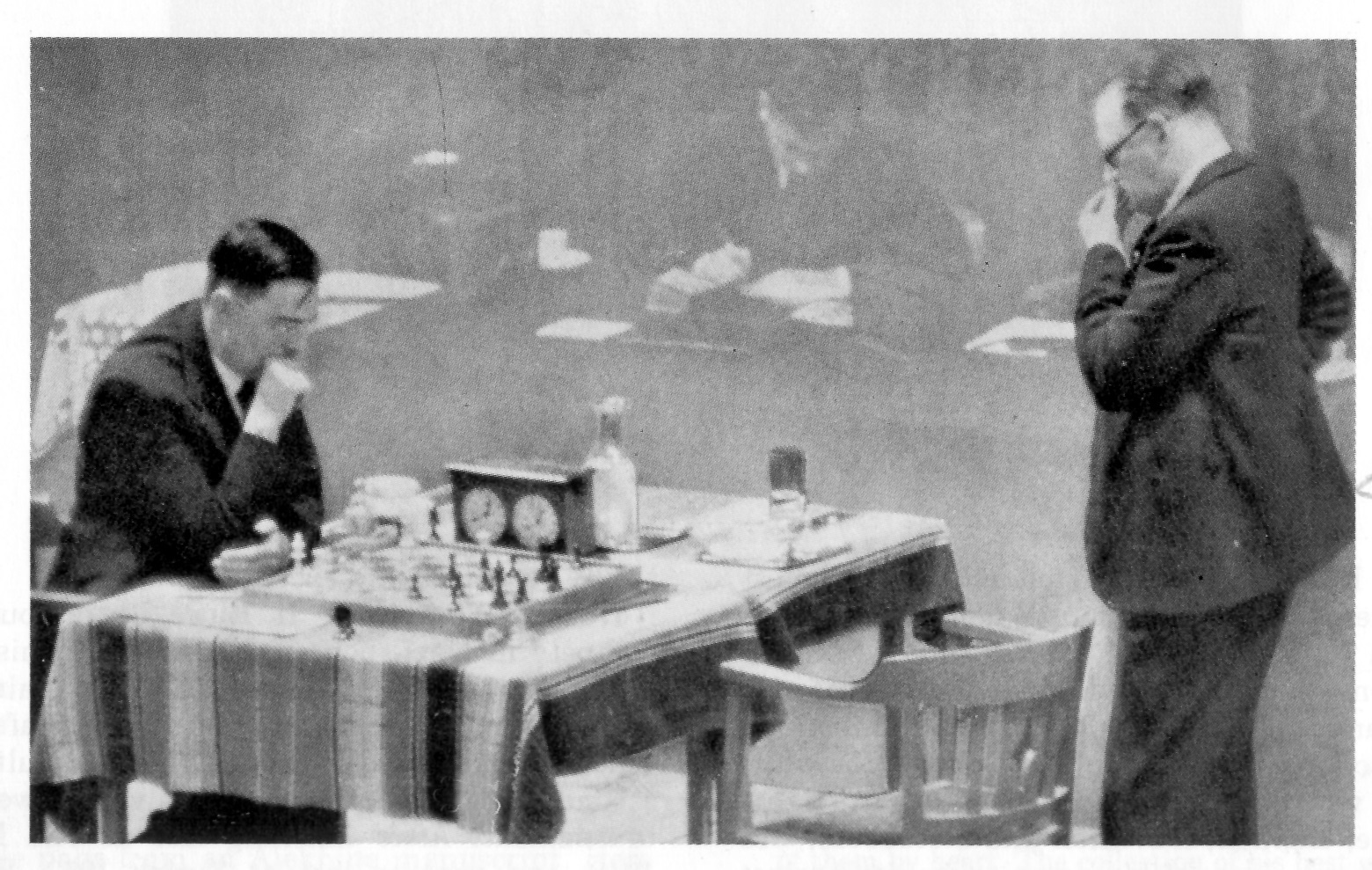 Bobby Fischer com 14 anos encara Max Euwe