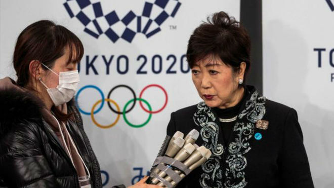 La gobernadora Yuriko Koike, en la ceremonia inaugural del Ariake Arena.