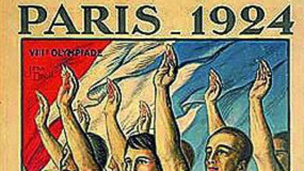 Cartel de los Juegos Olímpicos de París 1924, con saludo brazo en alto
