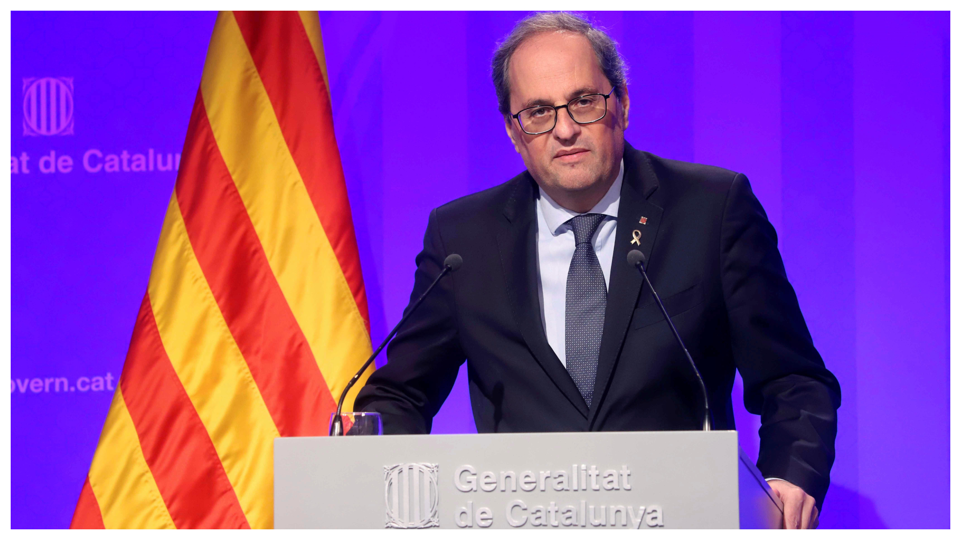 El ex presidente de la Generalitat, Quim Torra, durante una comparece en el Palau de la Generalitat.