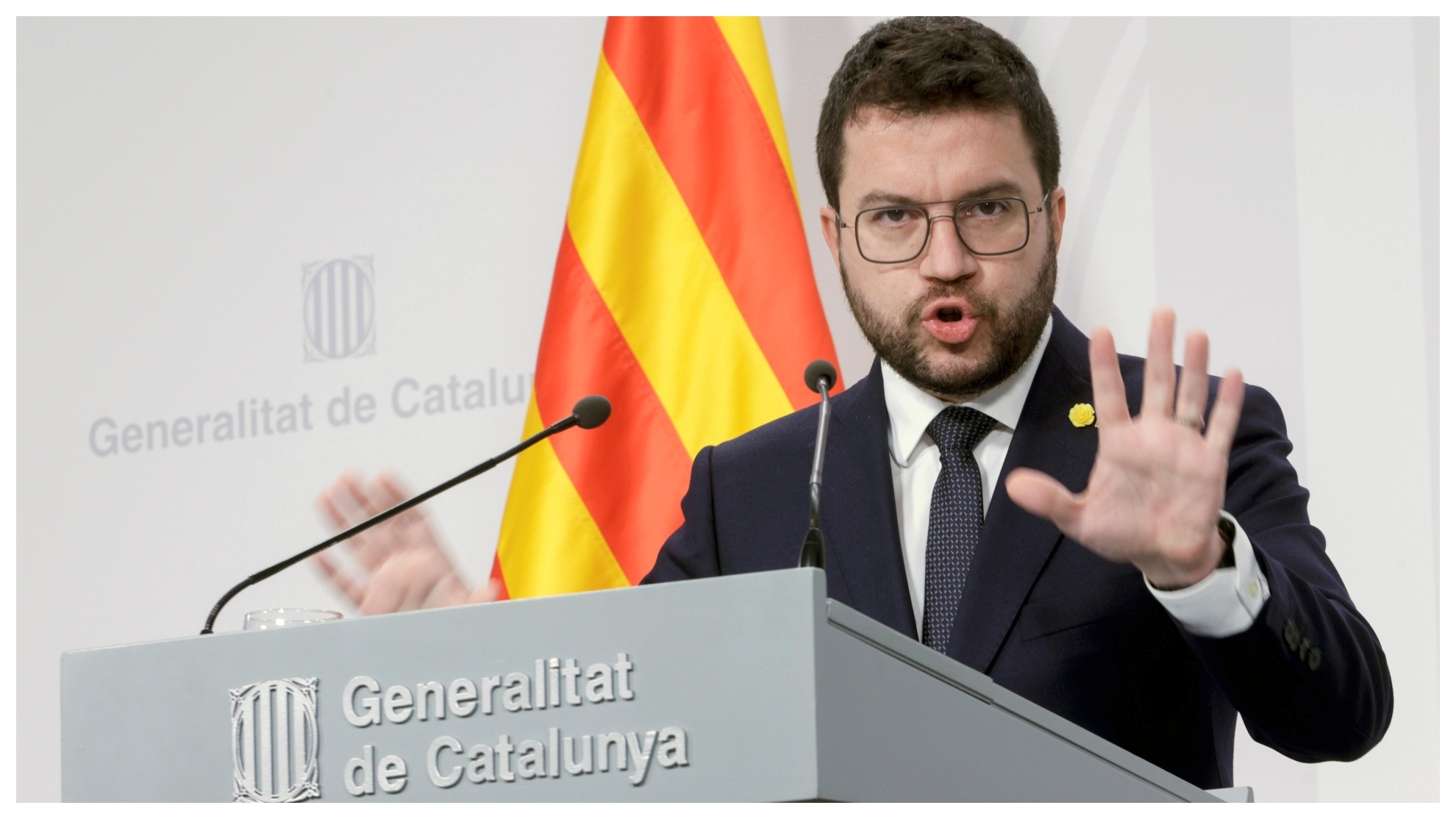 El presidente de la Generalitat, Pere Aragonès, durante una rueda de prensa.