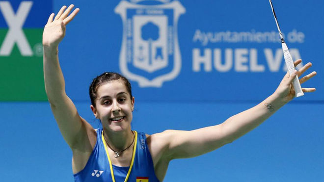 Carolina Marín, en el Europeo celebrado en Huelva en 2018.