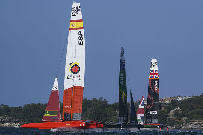 La flota de SailGP compitiendo en Sidney, en la única prueba de 2020.