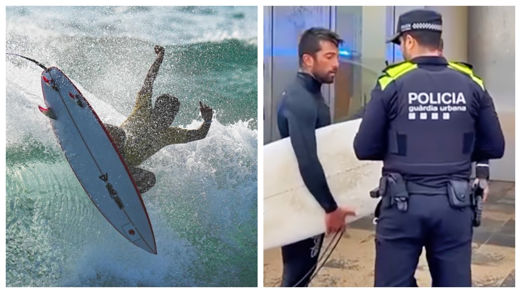 A la derecha, uno de los surfistas identificados en Barcelona por la policía.