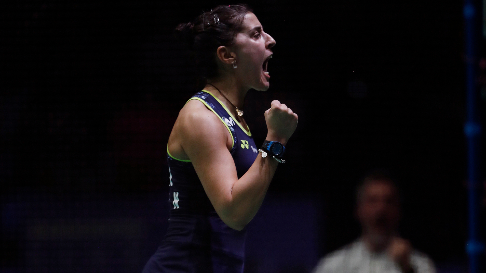 Carolina Marín celebra su pase a semifinales en el Europeo.