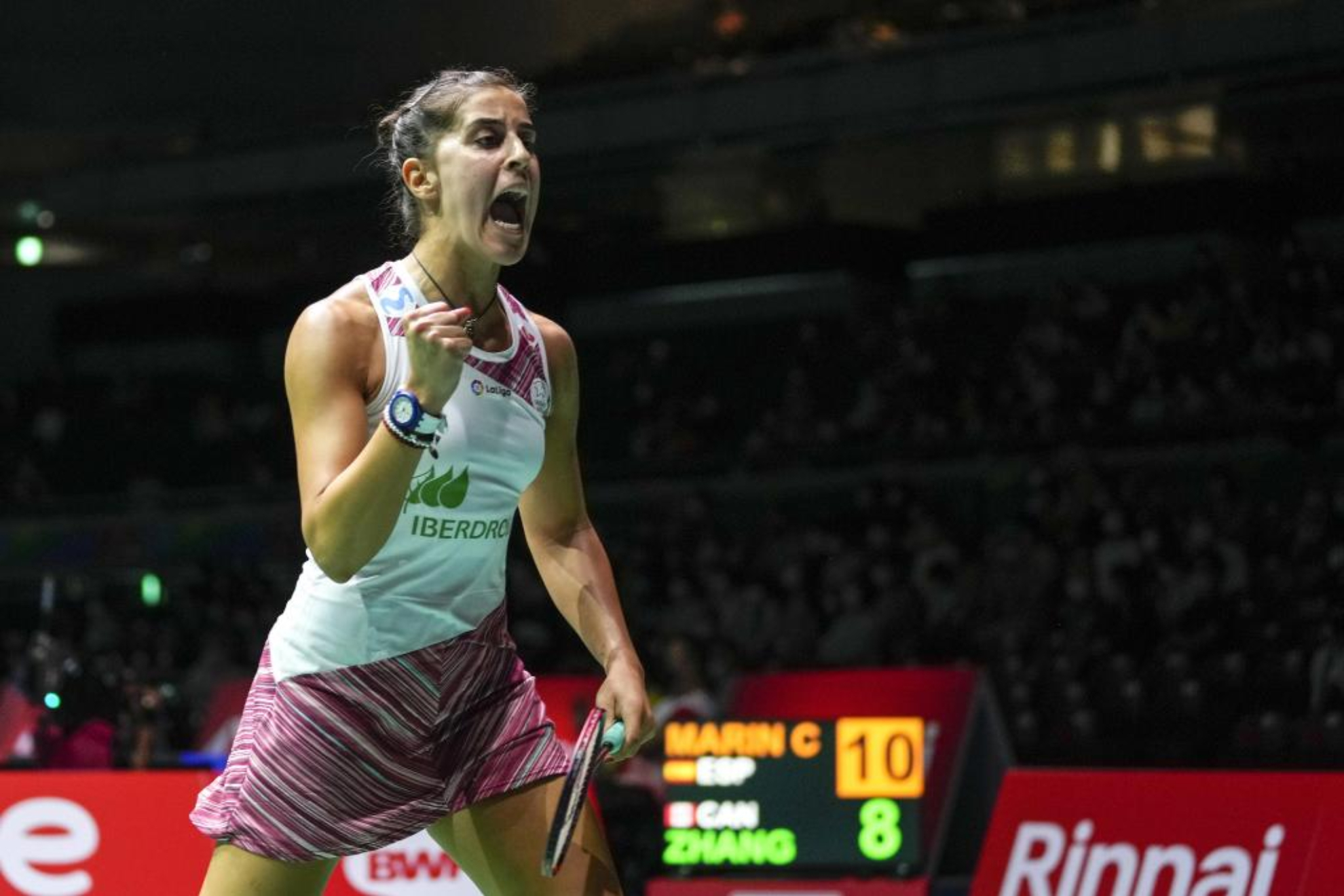 Carolina Marín celebra su victoria en primera ronda del Mundial / EFE