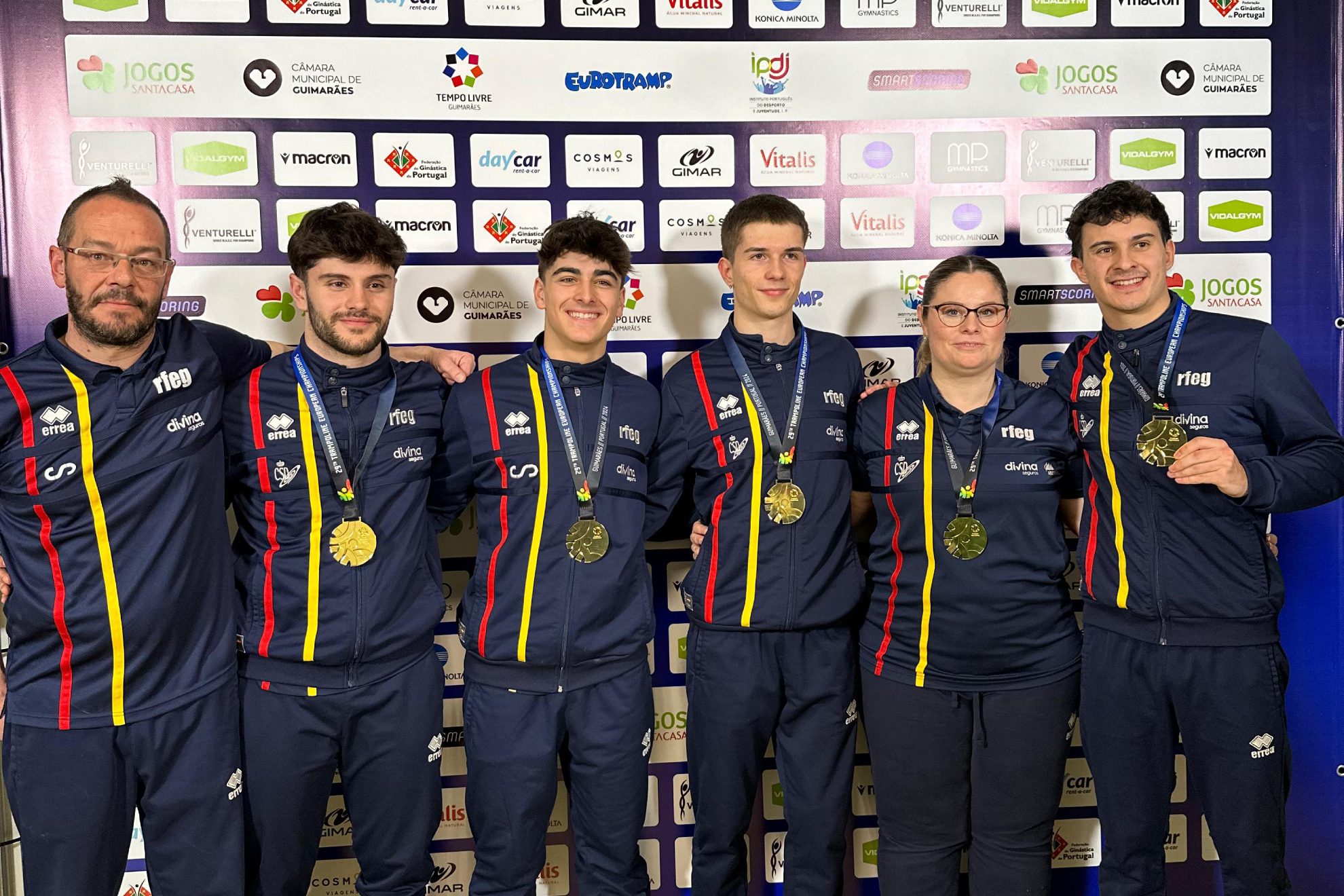 El equipo masculino de trampolín revalida el oro en el Europeo de Gimnasia de Guimaraes.