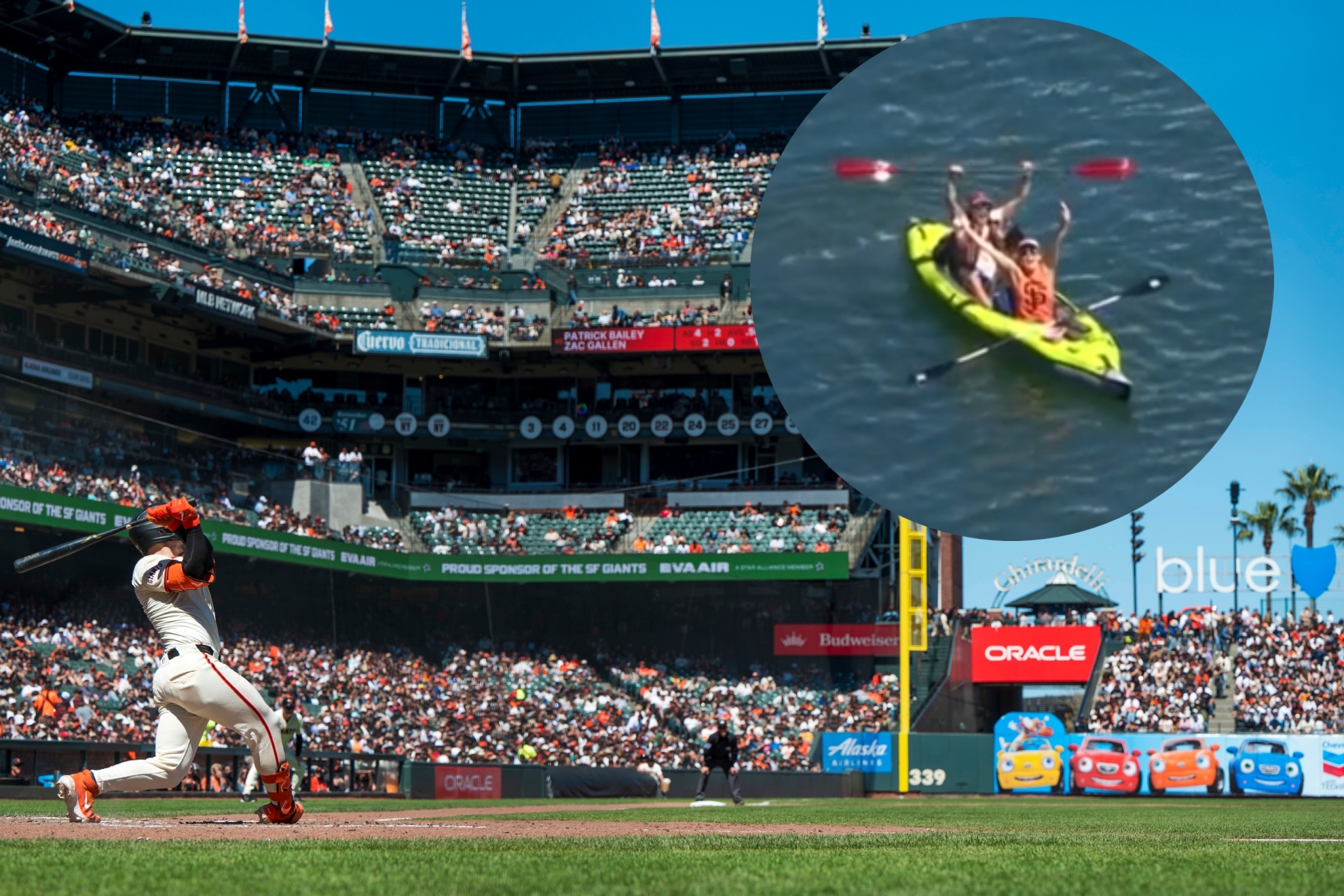 El 'home run' de la estrella de los San Francisco Giants, Patrick Bailey, fue atrapado por un aficionado en un kayak después de sacar la pelota del estadio.