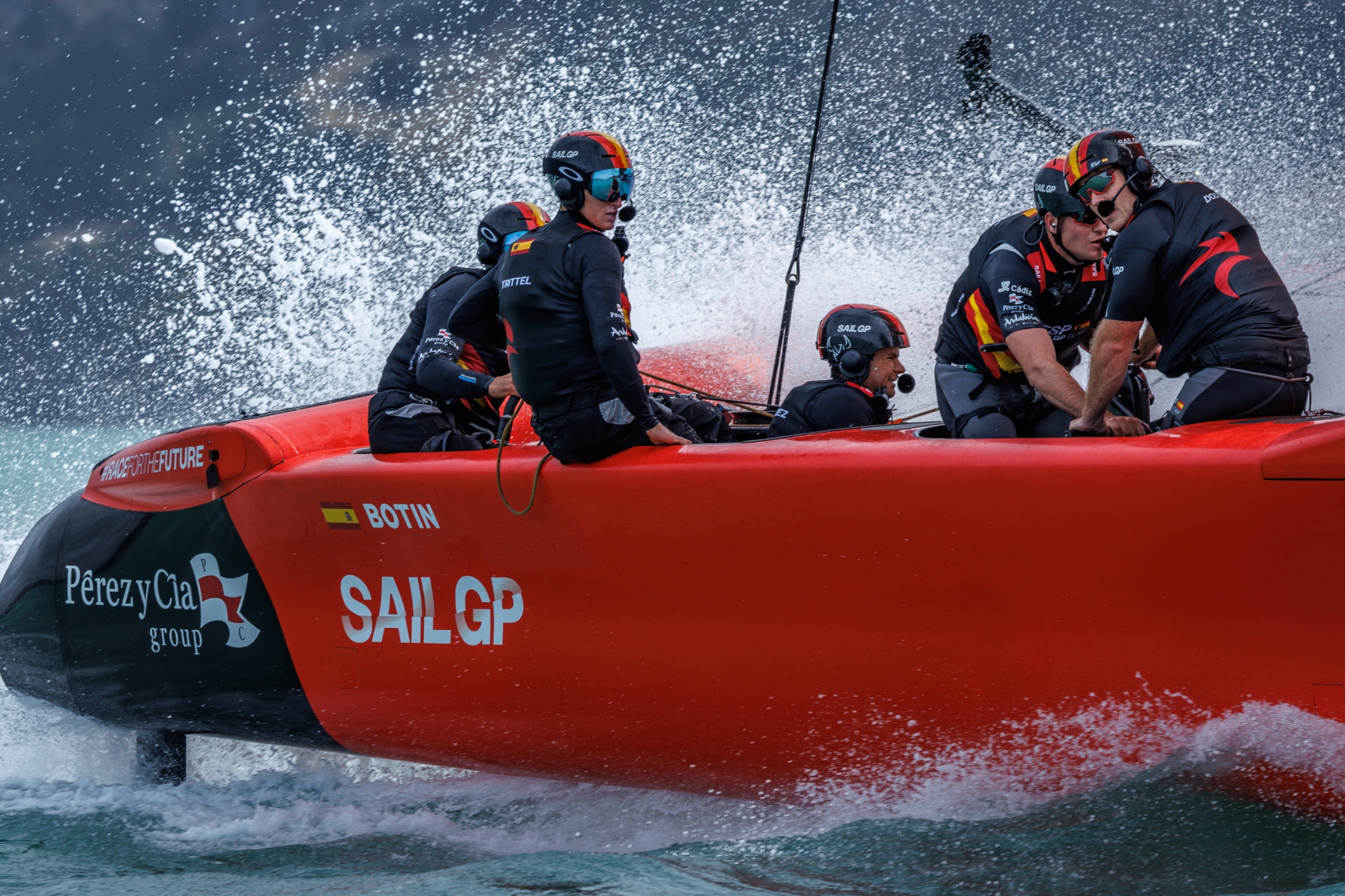 A equipe espanhola SailGP em Christchurch (Nova Zelândia).
