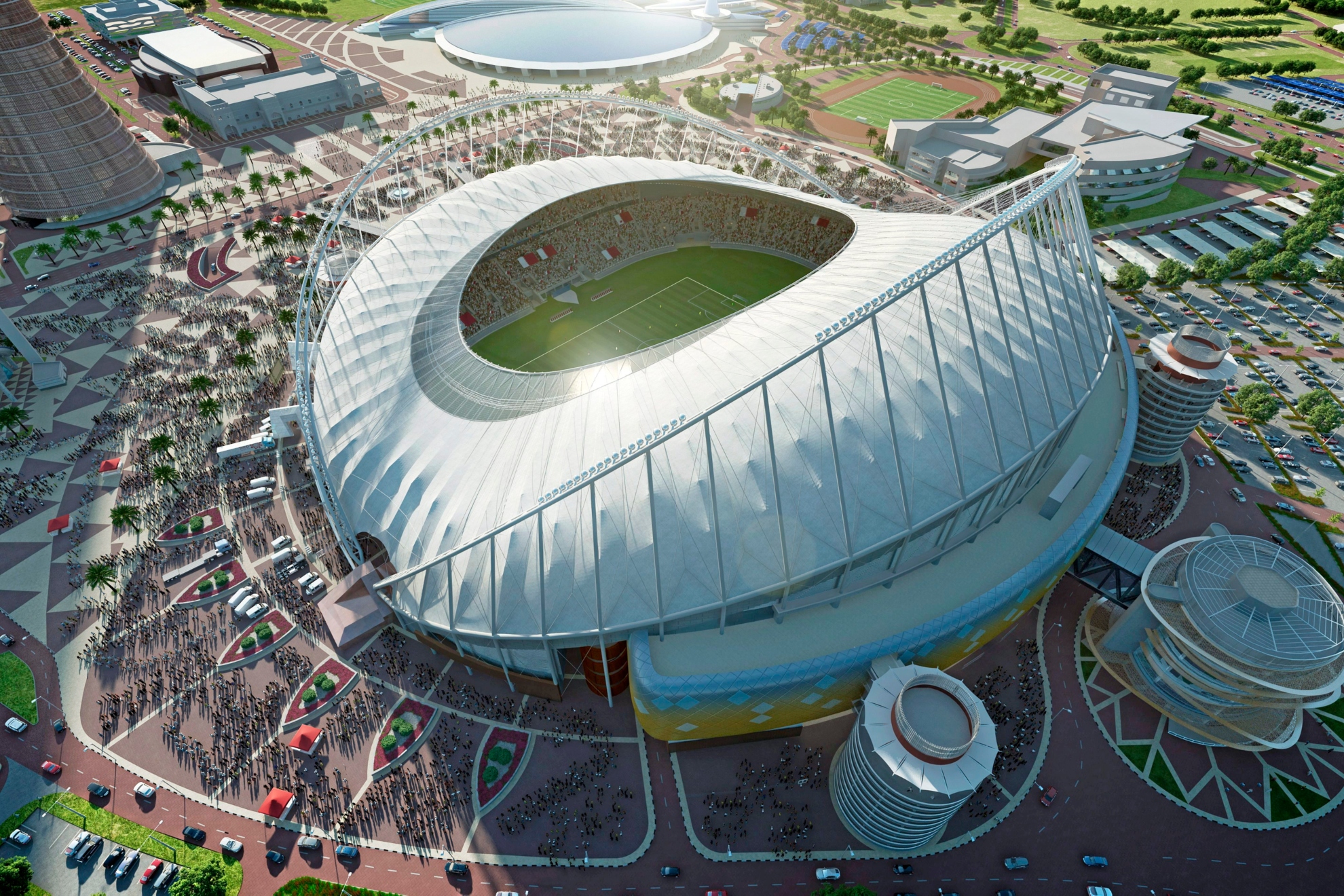 Vista aérea del Khalifa International Stadium, una de las sedes de Qatar durante el Mundial de 2022.