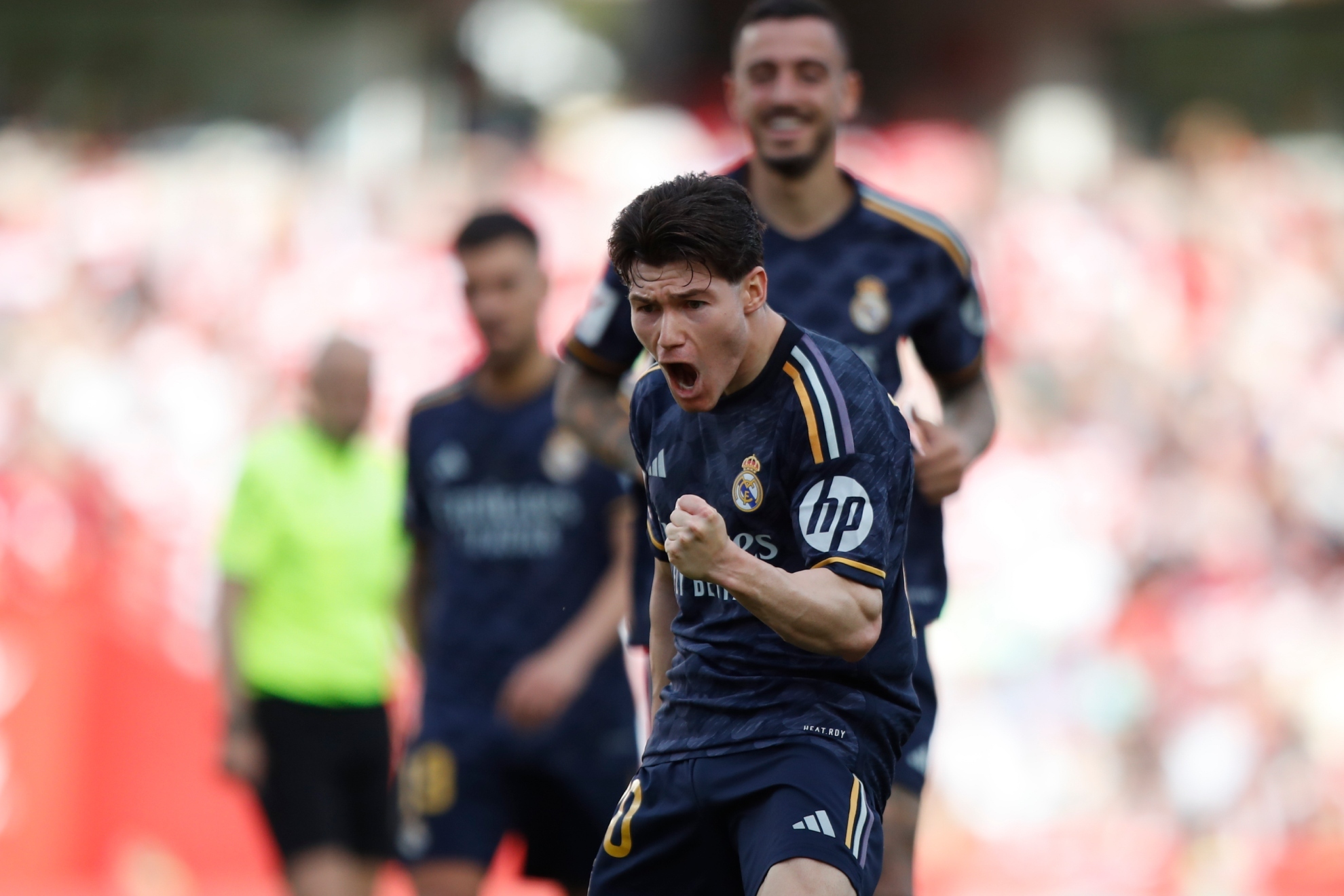 Fran Garcia celebrates the goal that gave Madrid the lead against Granada.