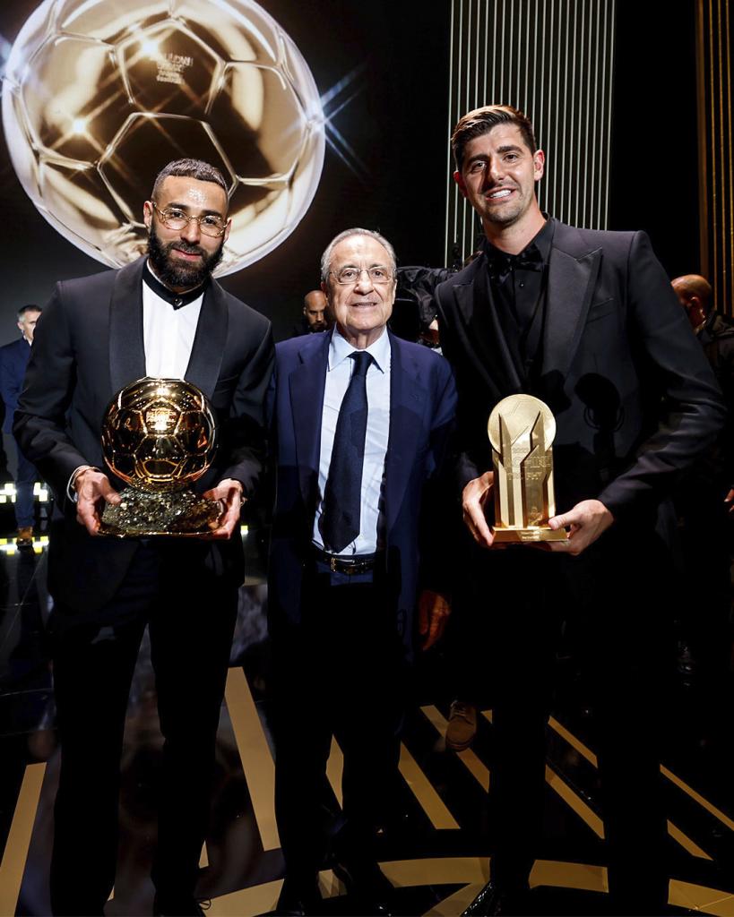 Florentino Perez with Benzema and Courtois at the 2022 gala.