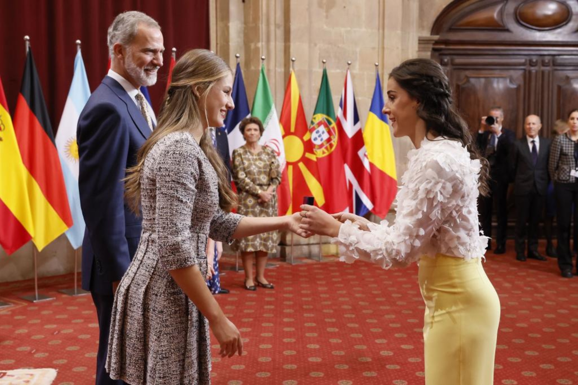 Carolina Marín en la recepción con el rey Felipe VI y la Princesa Leonor.