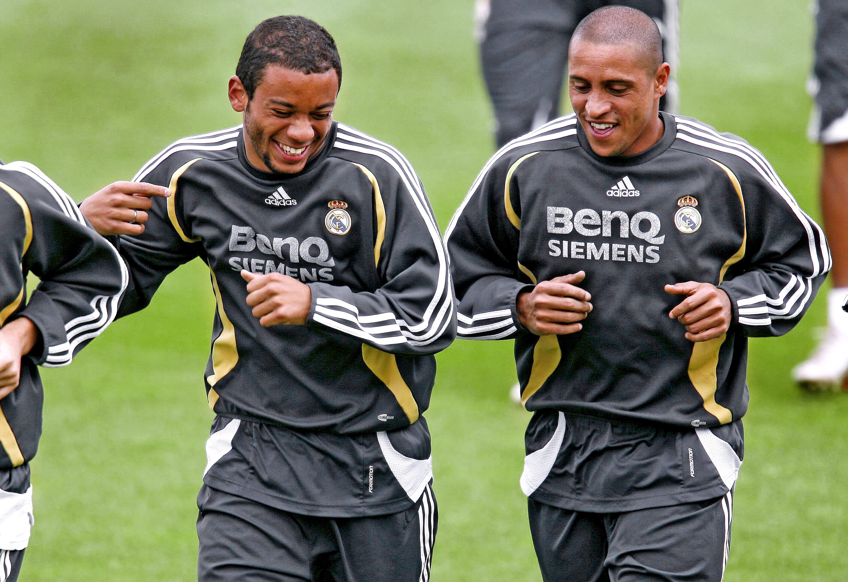 Marcelo y Roberto Carlos en un entrenamiento en Valdebebas