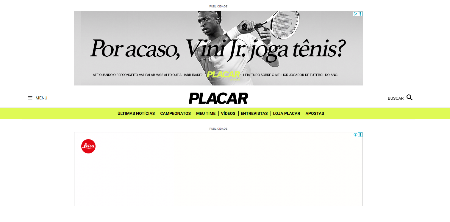 Advertising on the website of the Brazilian magazine Placar