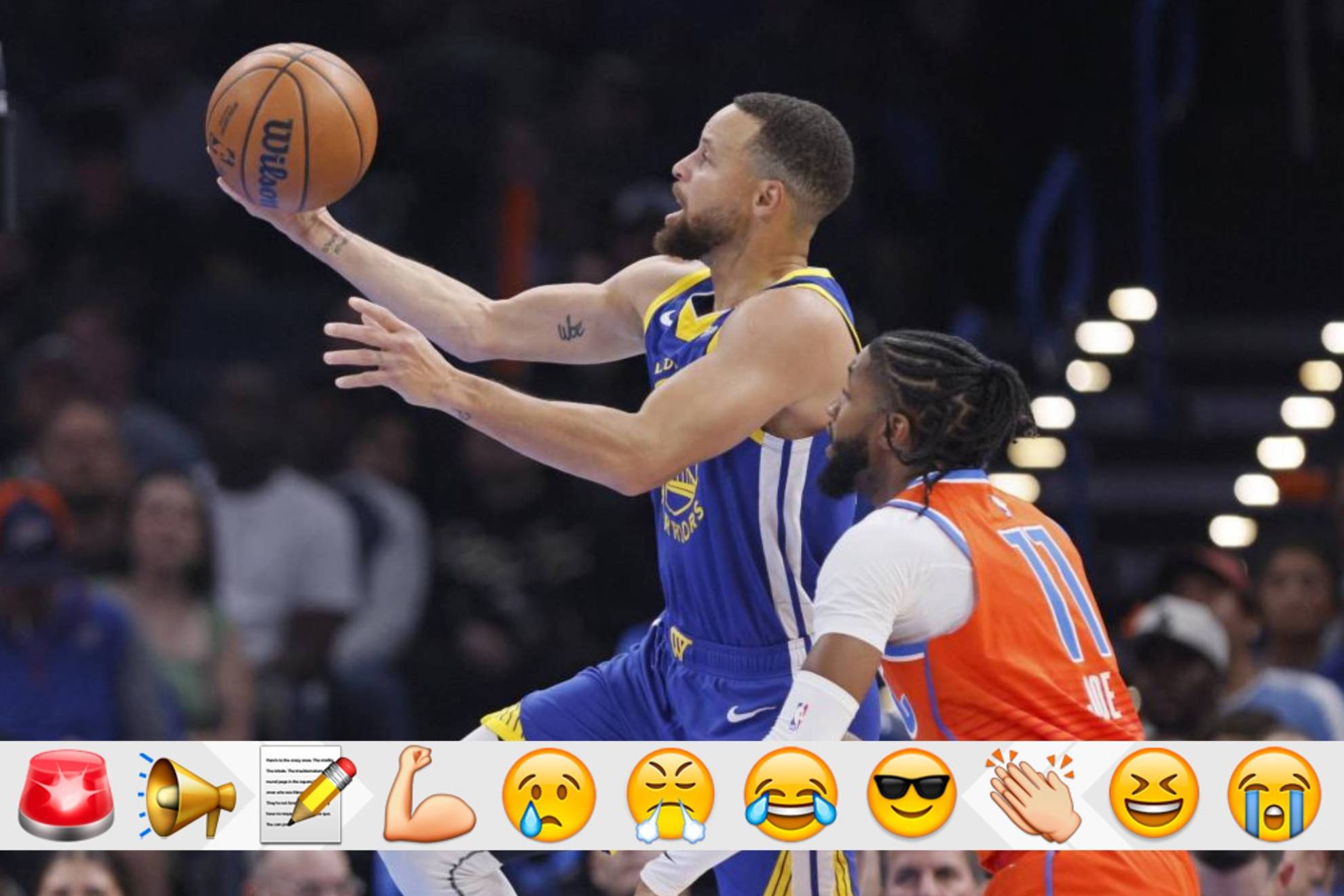 Stephen Curry hace una entrada a canasta en el partido ante los Thunder.