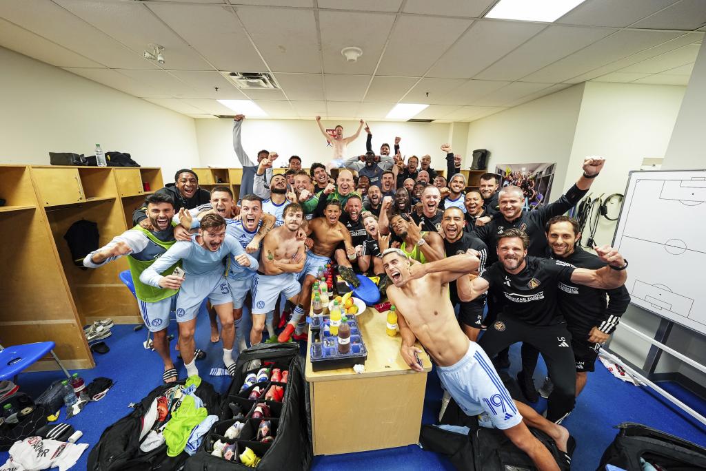 Los jugadores del Atlanta, celebrando el triunfo.