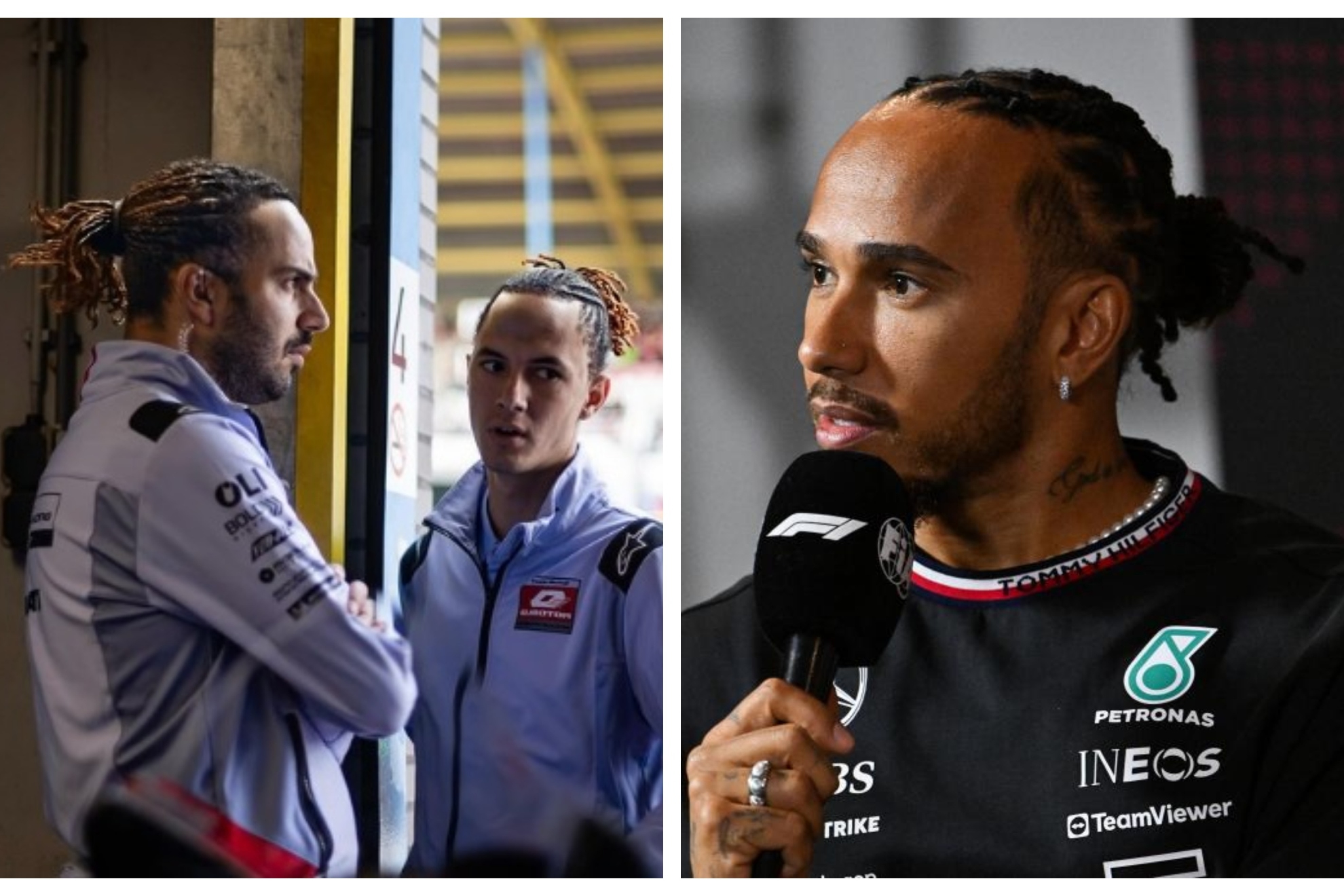 Masini y Luca Gresini, con rastas y Lewis Hamilton, hoy en Silverstone.