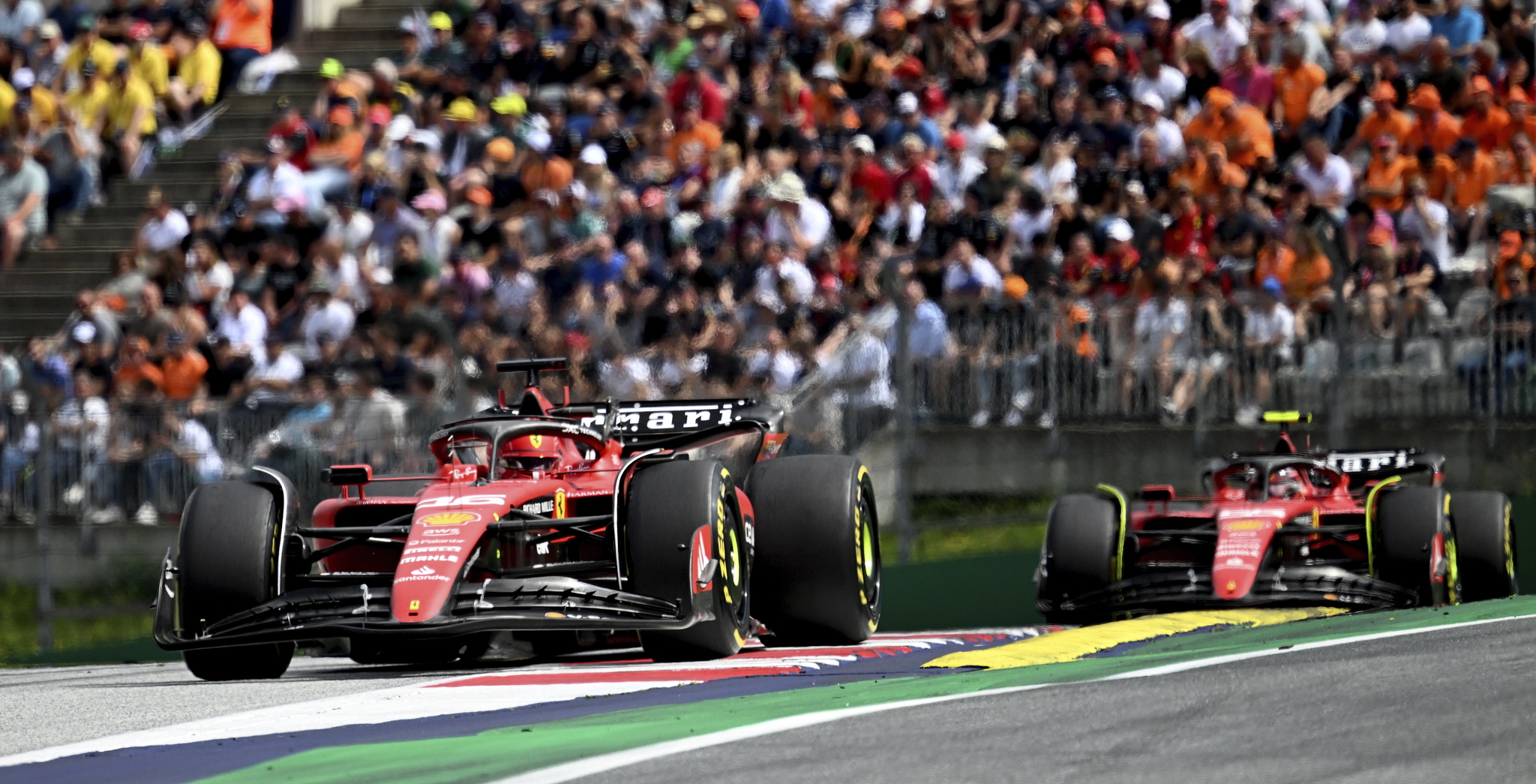 Spielberg (Austria), 02/07/2023.- Monaco's Formula One driver Charles Leclerc (L) of Scuderia Ferrari and Spanish Formula One d