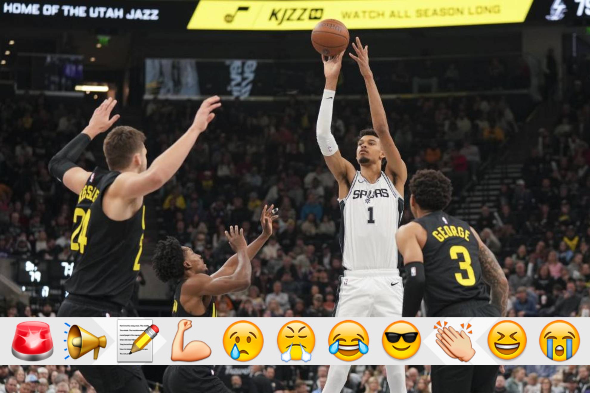 Victor Wembanyama lanza un triple ante los Jazz.