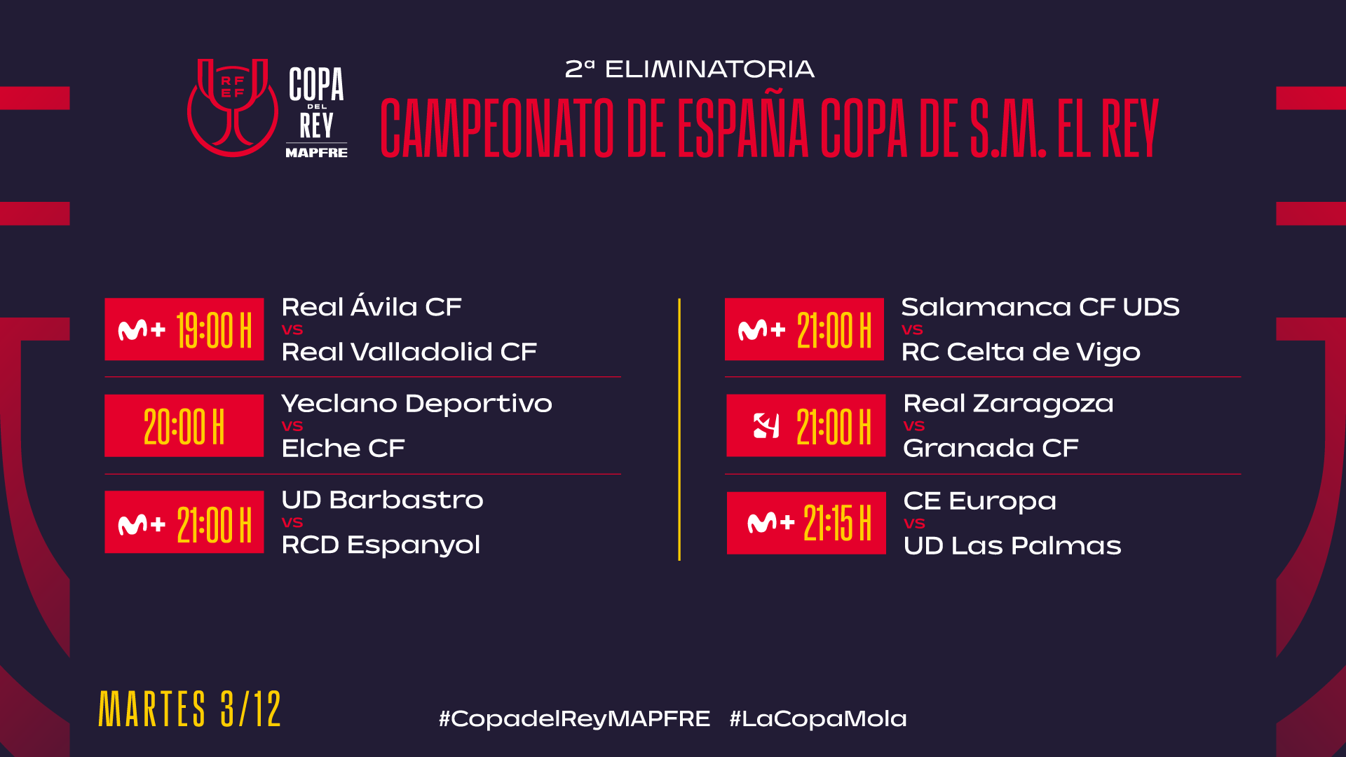 Copa del Rey matches on Tuesday