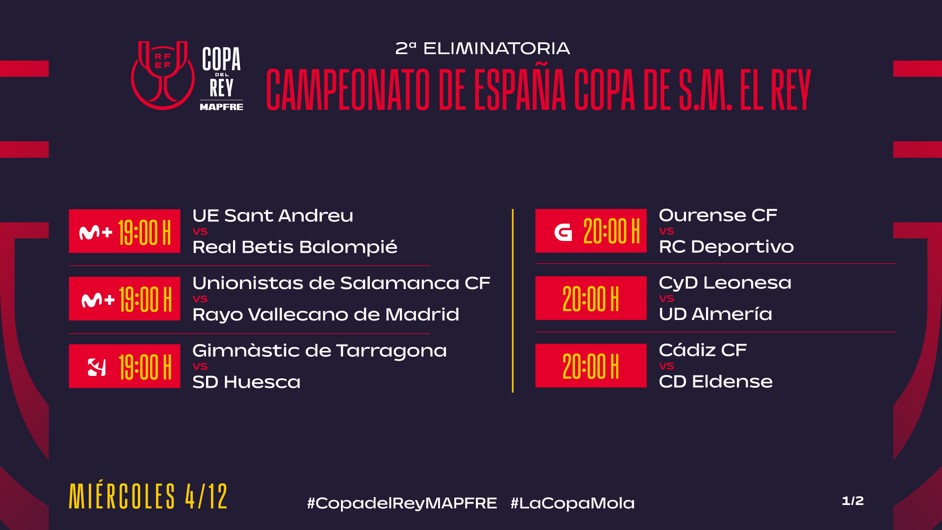 Copa del Rey matches on Wednesday