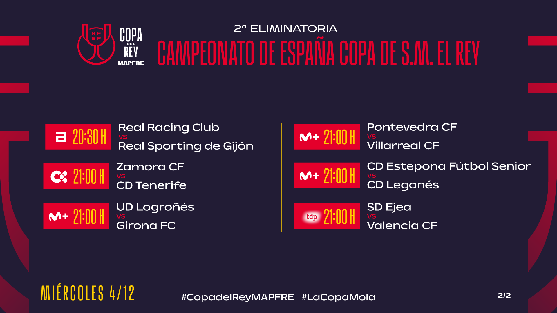 Copa del Rey matches on Wednesday