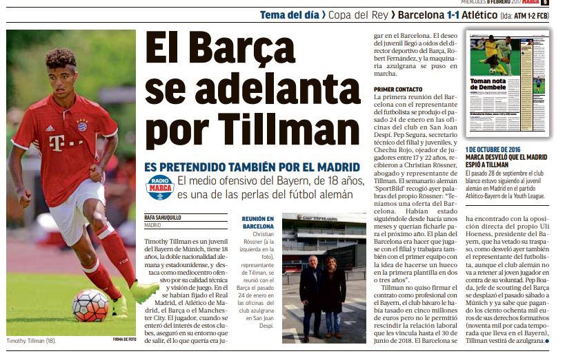 El interés de Real Madrid y Barcelona por Timothy Tillman, en MARCA.