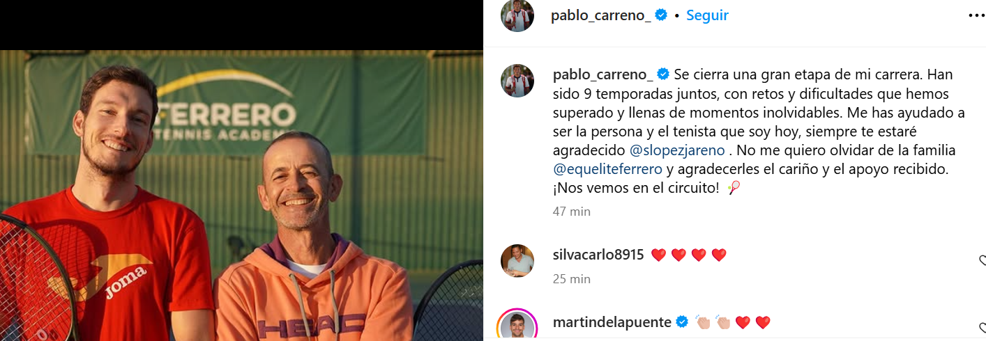 Mensaje de redes sociales de Carreño