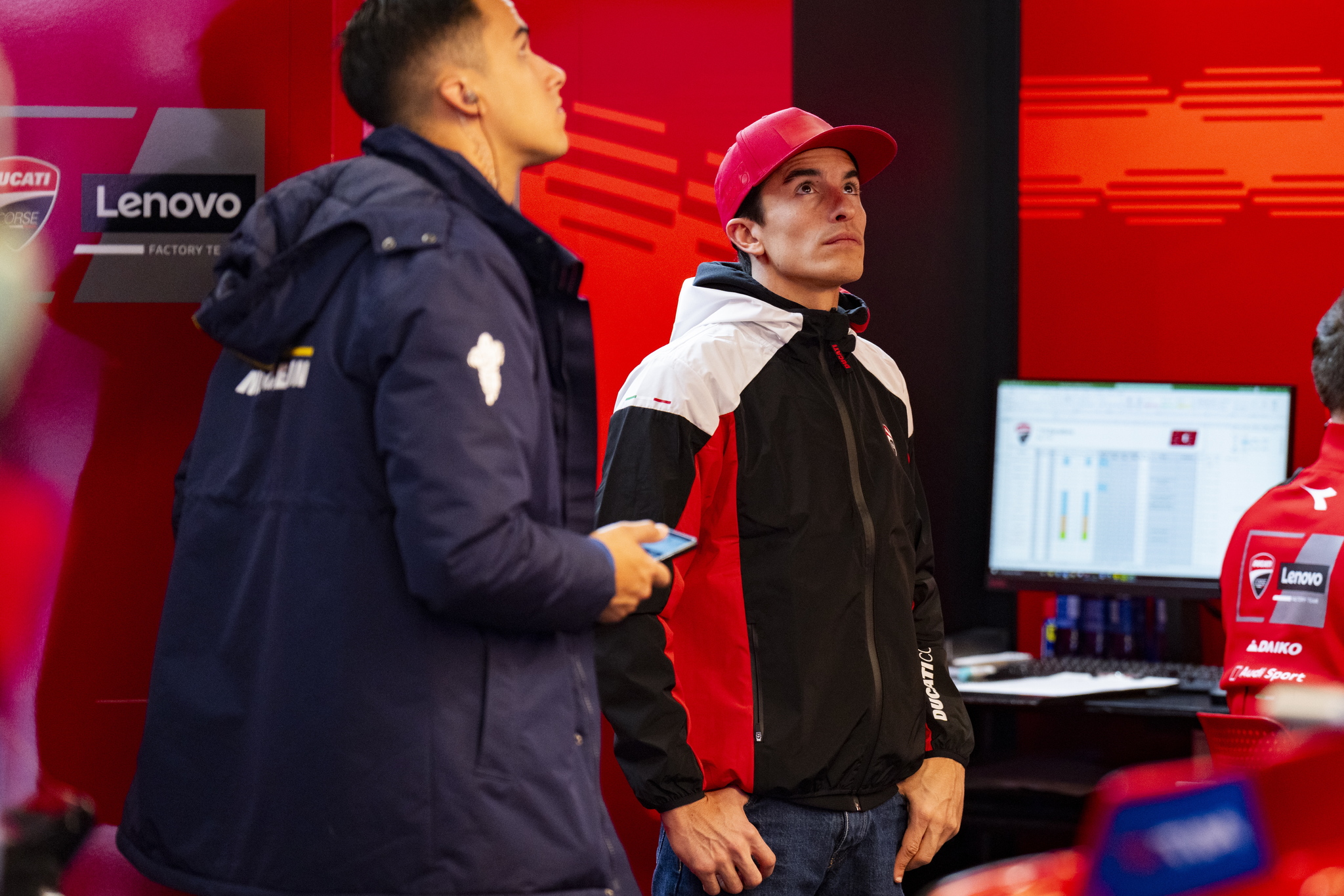 Marc Márquez, en su primer día en el garaje de Ducati