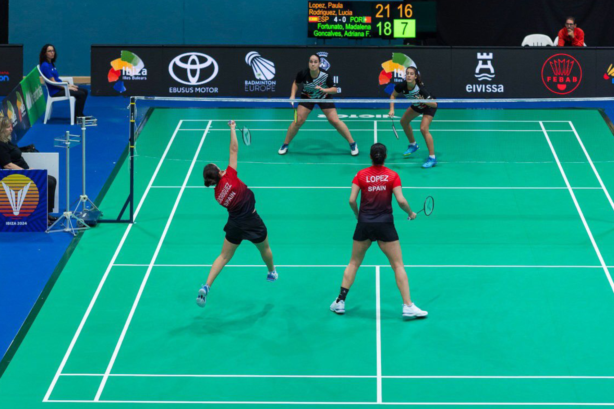 Paula López and Lucía Rodríguez against Madalena Fortunato and Adriana Goncalves.