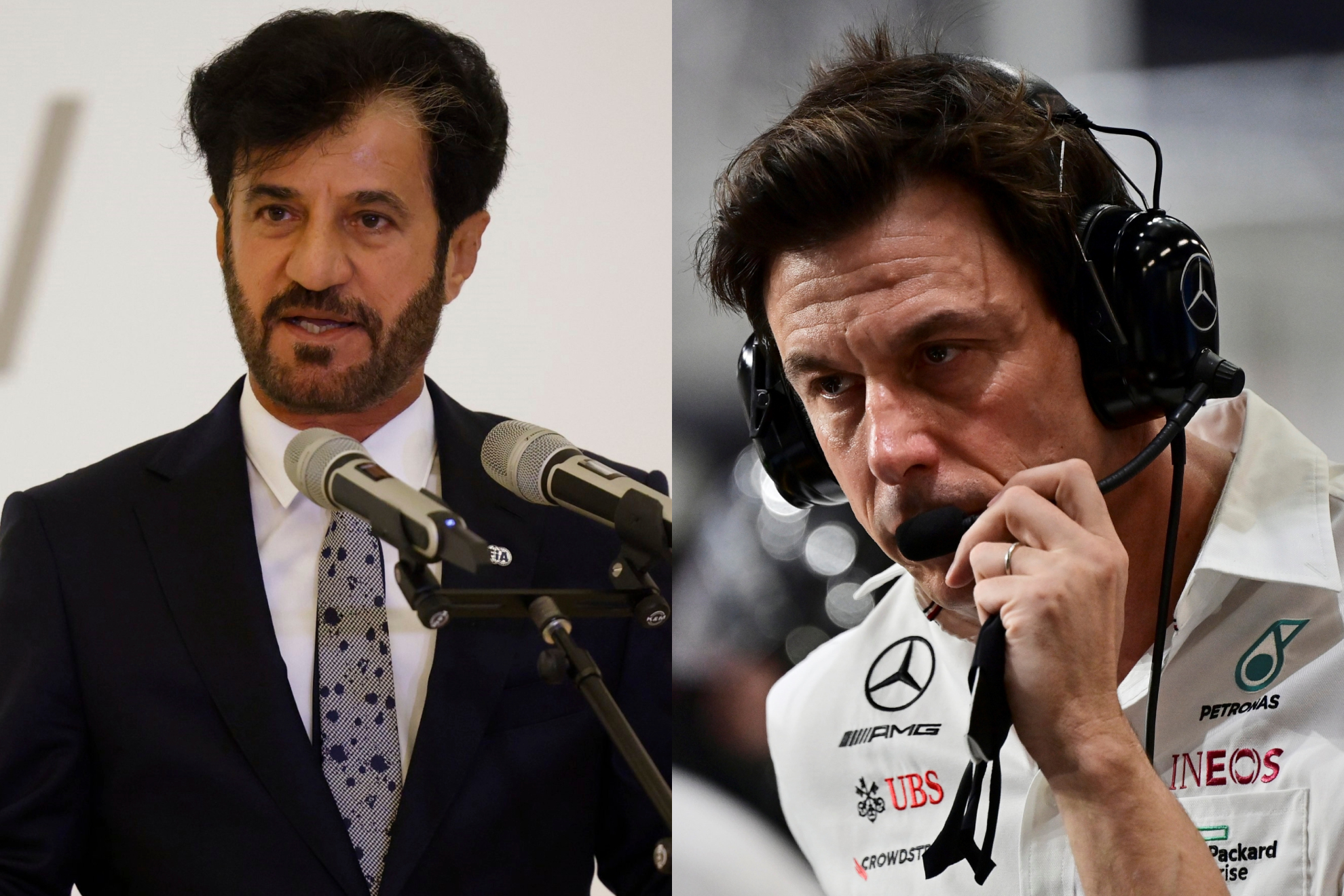 Mohammed Ben Sulayem, presidente de la FIA, y Toto Wolff, jefe de equipo de Mercedes