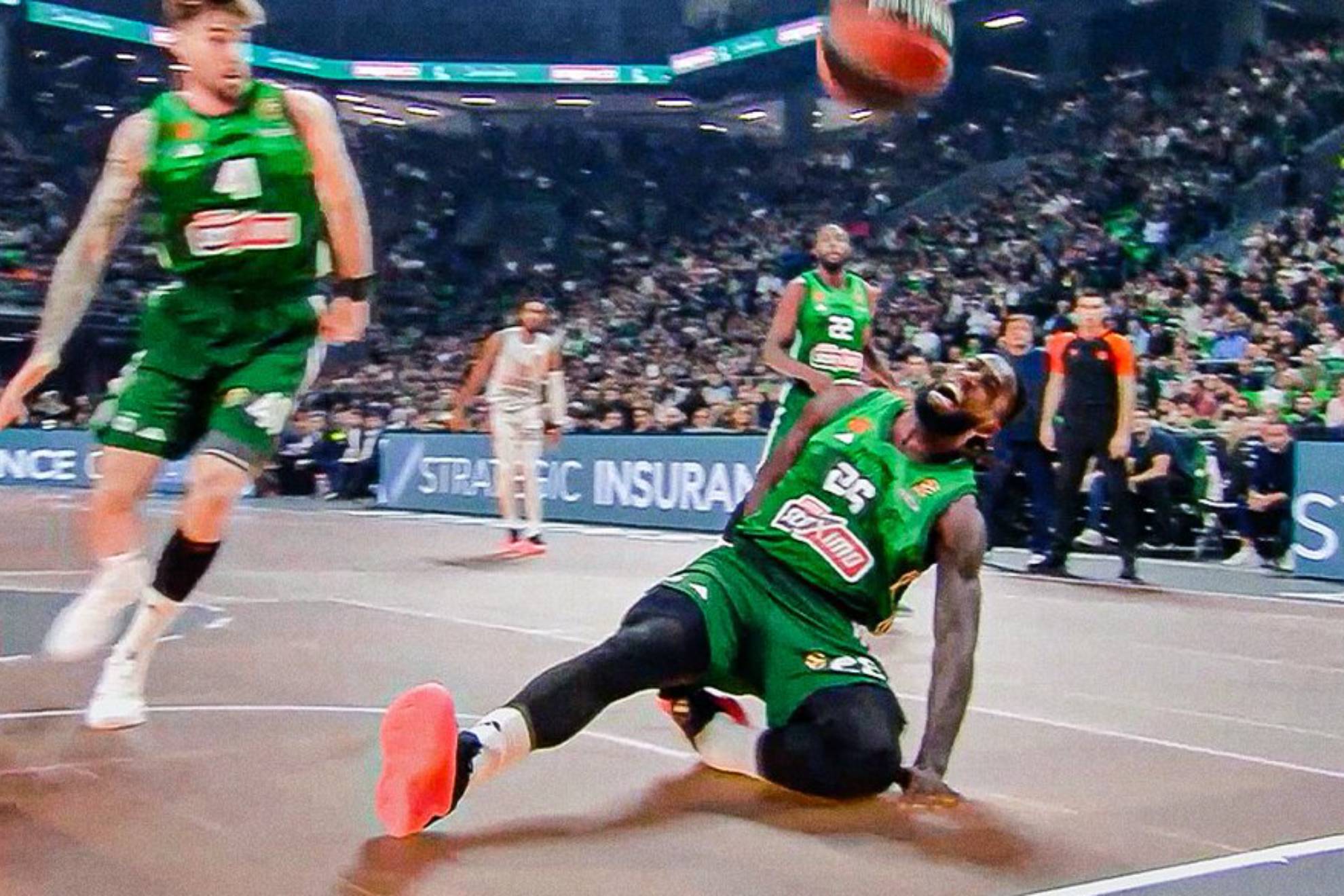Mathias Lessort, after suffering a right ankle injury.