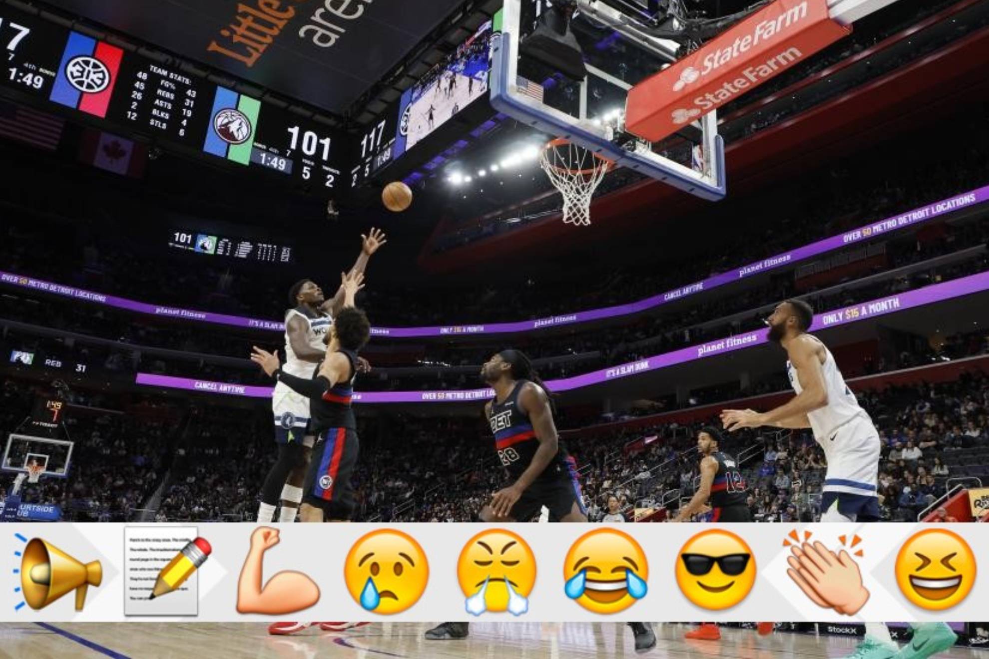 Anthony Edwards throws during the game against the Pistons.