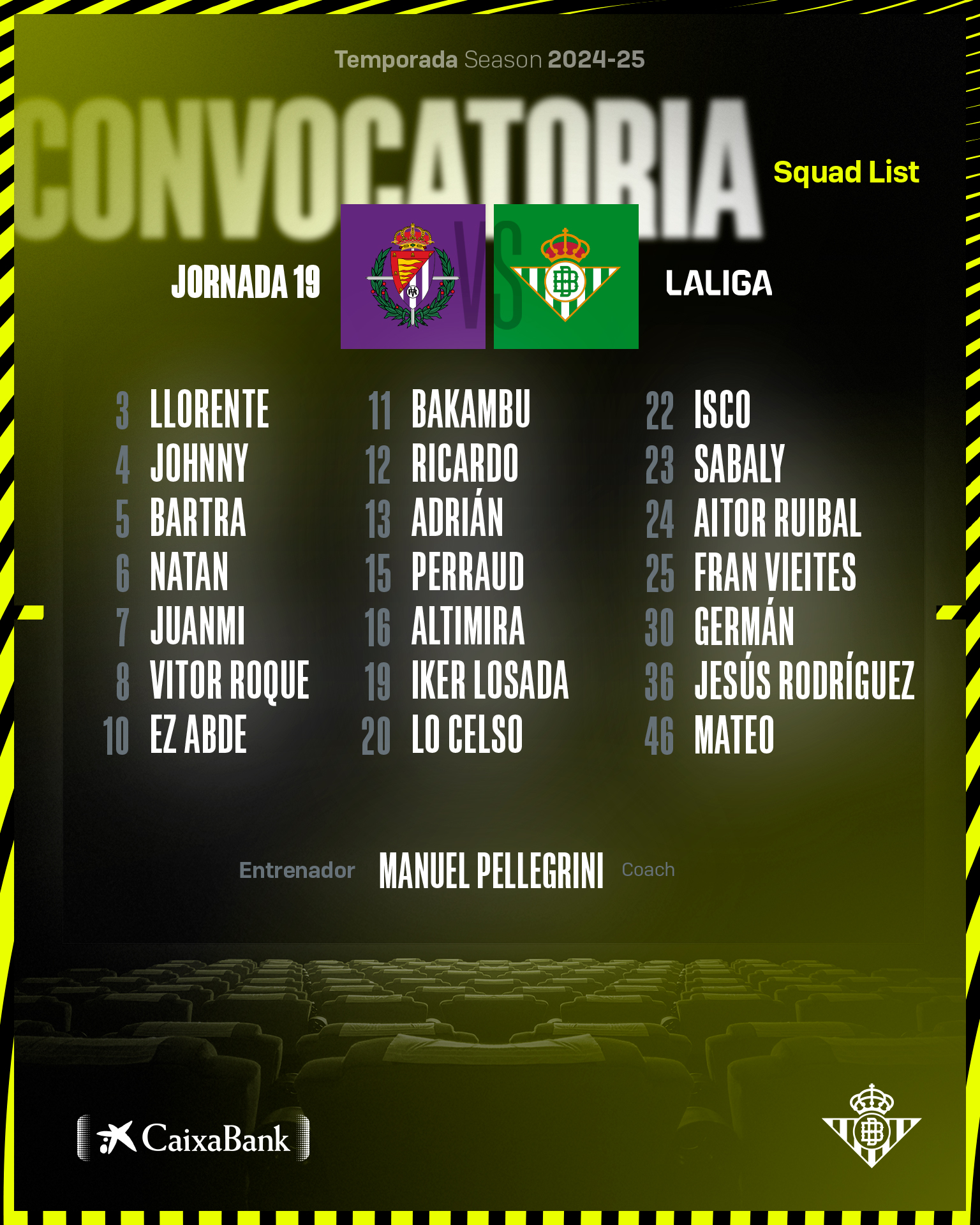 Convocatoria del Betis contra el Valladolid