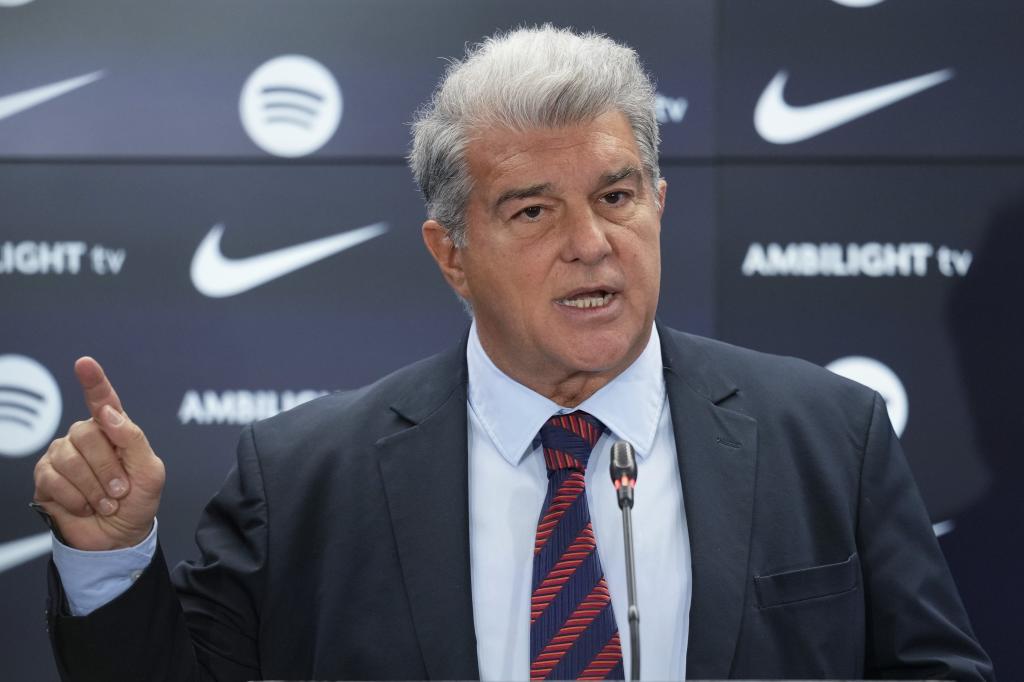 Joan Laporta, during his appearance before the media to assess the 'Dani Olmo case'.