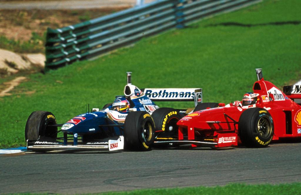 Jacque Villeneuve acabó 3º en el GP de Europa disputado en Jerez y donde chocó con Michael Schumacher consiguiendo así el título. A Schumache se le cancelaron todos sus puntos en el Campeonato Mundial en la 17ª ronda del Campeonato Mundial, Jerez, España, 26 de octubre de 1997. Villeneuve Jacques Jerez 1997.jpg - 20050917