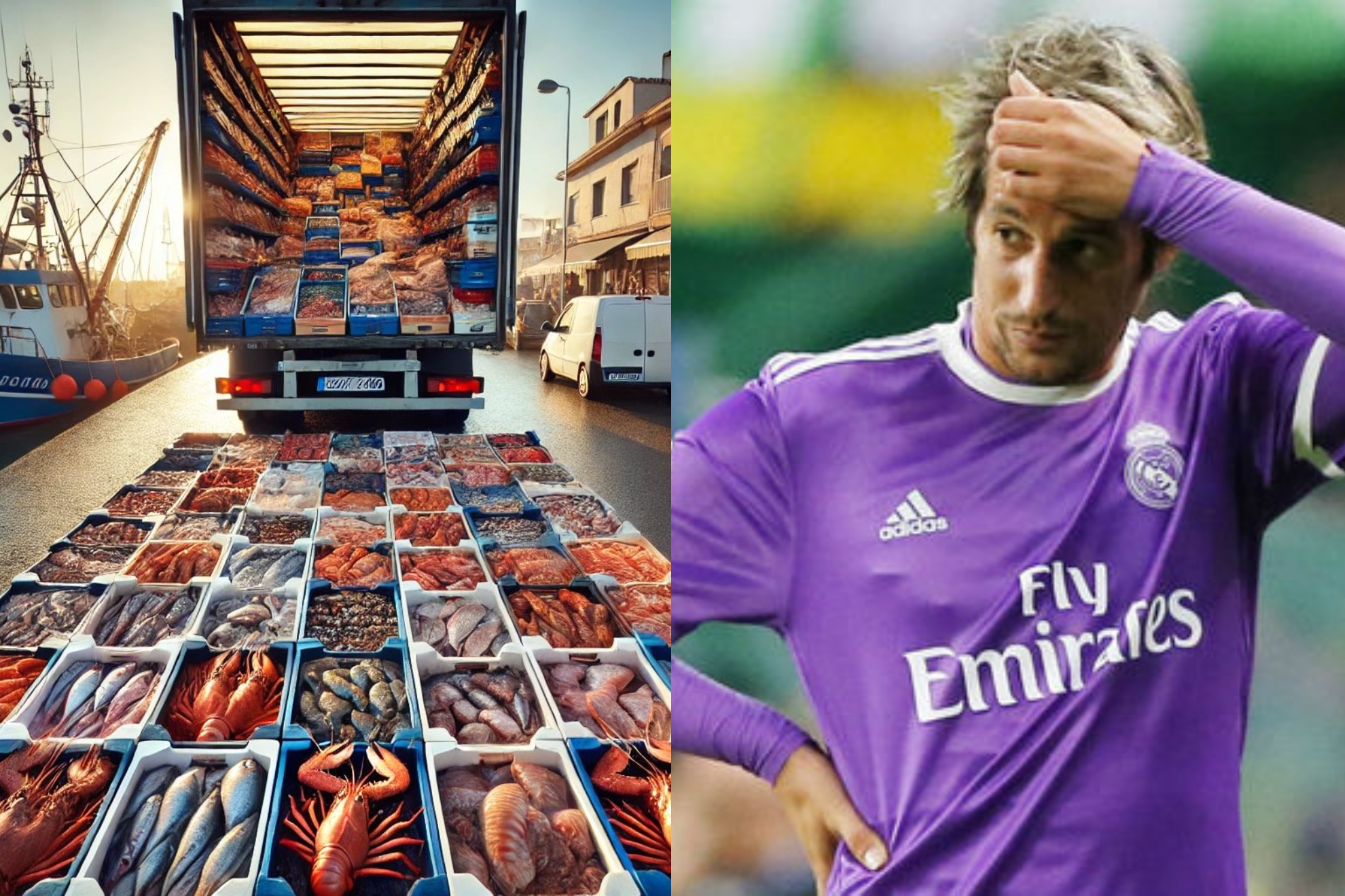 Coentrao con un camión lleno de marisco.