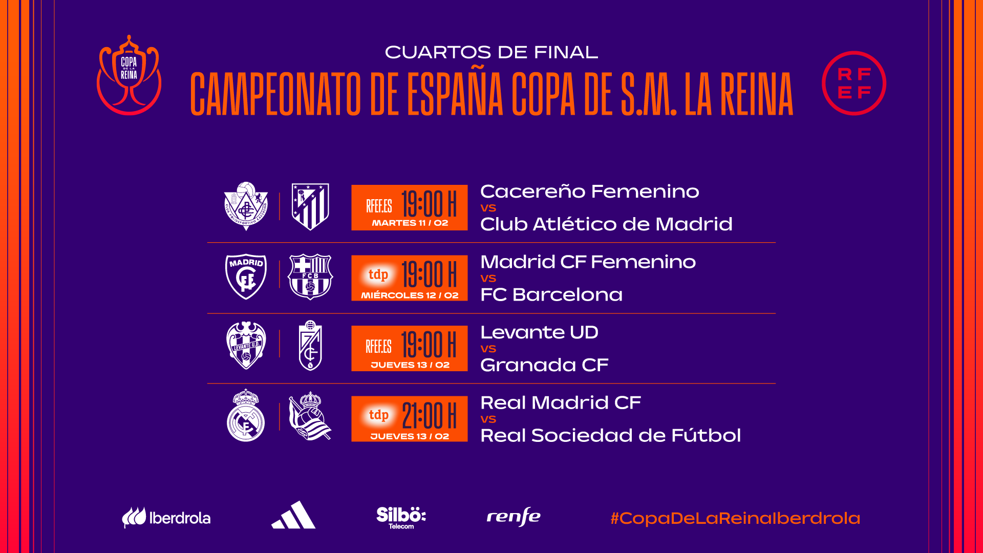 Horarios de los cuartos de final de la Copa de la Reina