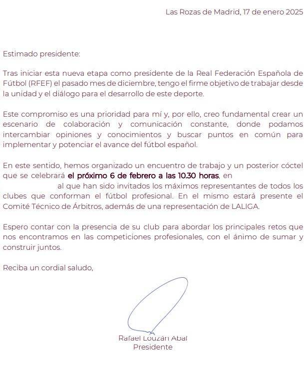 Documento de Rafa Louzán, presidente de la RFEF