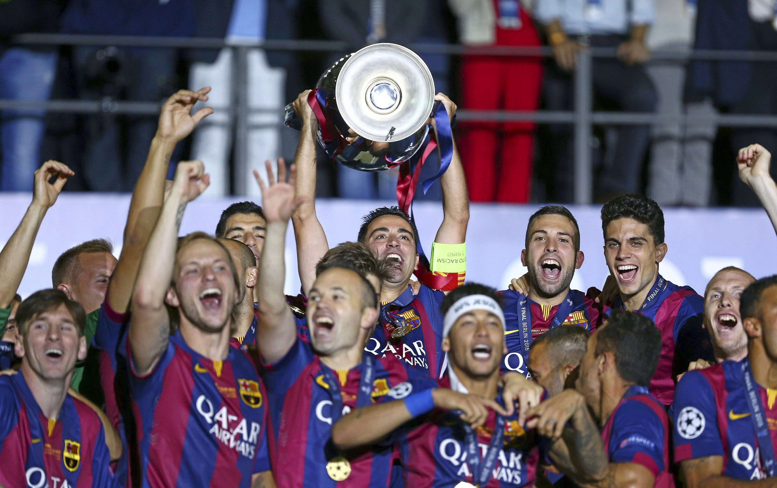 Los jugadores del Barça celebrate the Champions in 2015.