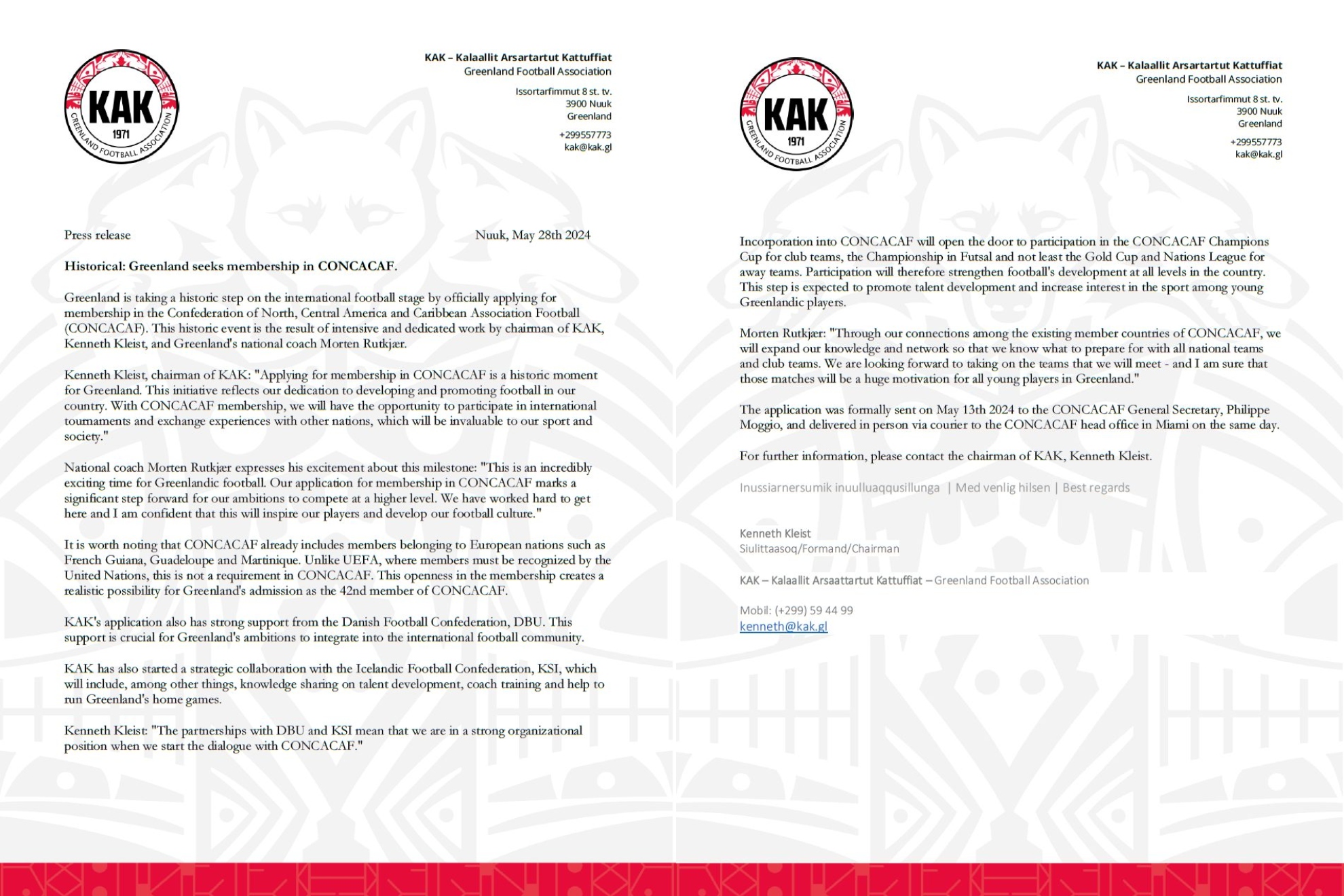 Comunicado para anunciar la petición de ingreso en Concacaf.